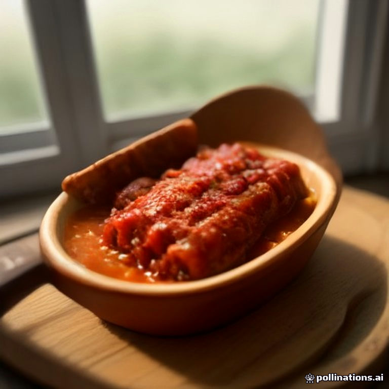 Travessa rústica com bifes a rolê cozidos em molho de tomate vermelho brilhante, com um bife cortado ao meio revelando o recheio de cenoura e bacon.