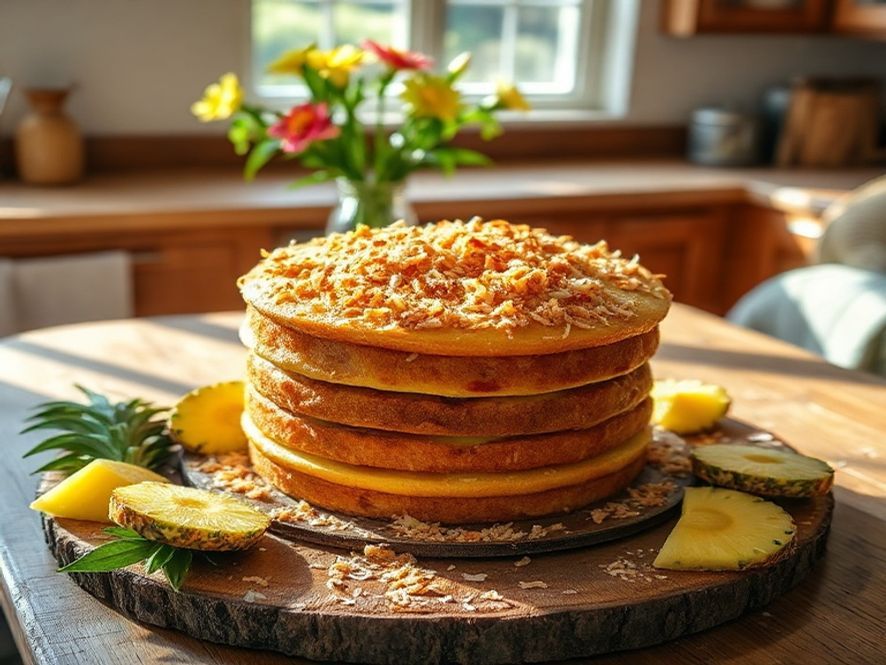 Bolo de Abacaxi com Coco Queimado Tropical