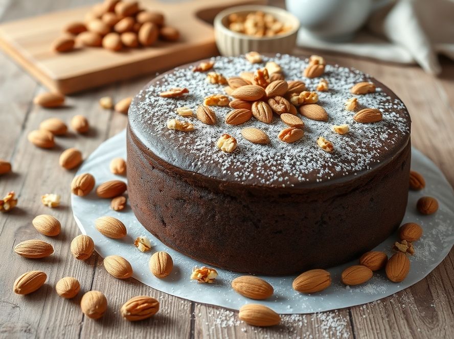 Bolo de Amêndoas com Cacau e Nozes Low Carb
