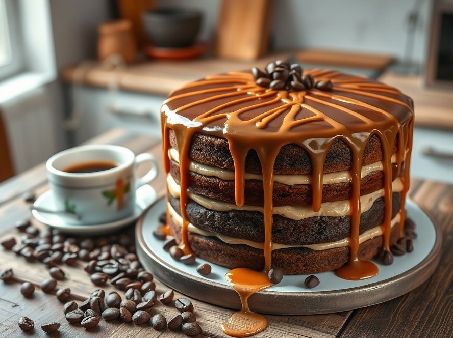 Bolo de Café Delícia com Recheio de Doce de Leite e Chocolate