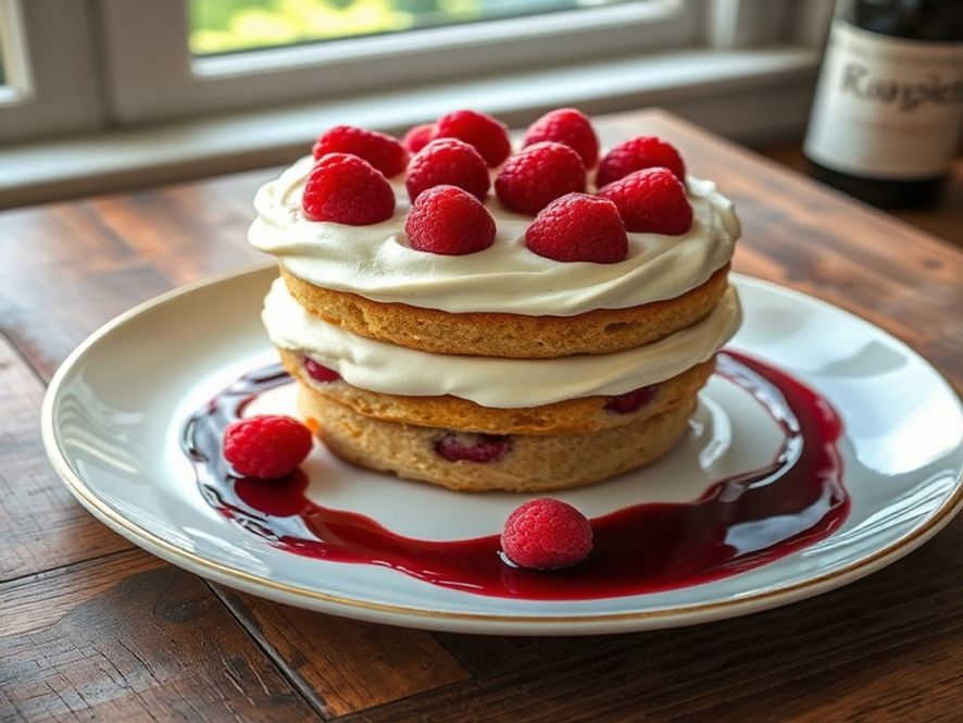 Bolo de Chocolate Branco com Framboesas Frescas e Redução de Vinho Tinto