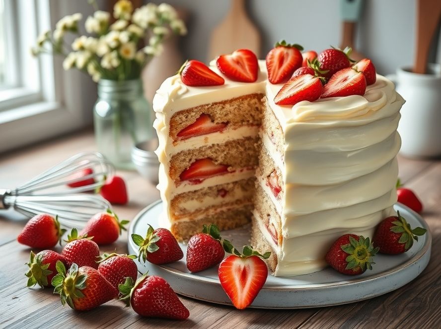 Bolo de Chocolate Branco com Recheio de Morango Delicado