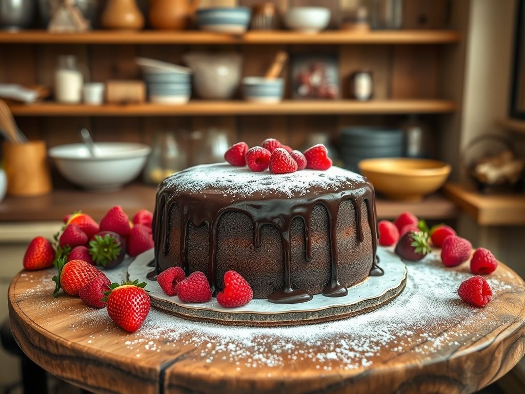 Bolo de Chocolate com Ganache de Pimenta e Frutas Vermelhas