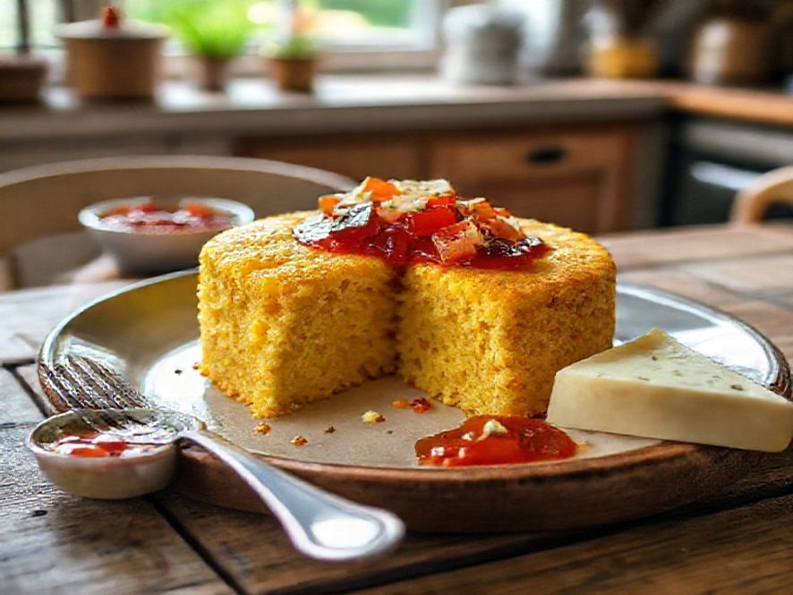 Bolo de Fubá com Geleia de Pimenta e Queijo Minas Artesanal