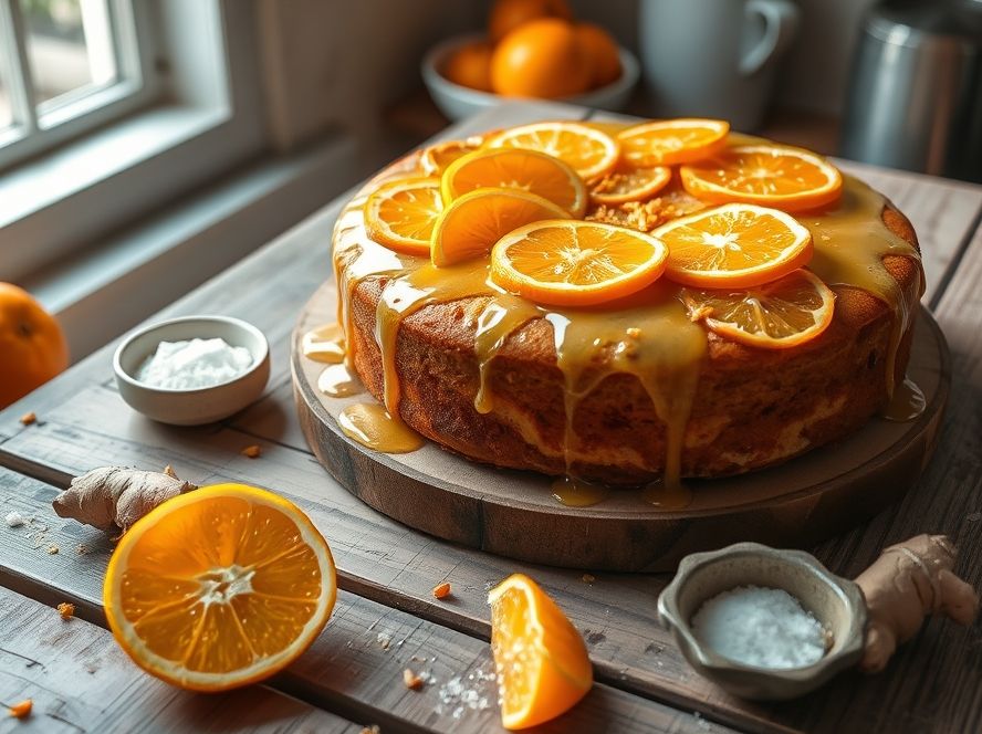 Bolo de Laranja com Calda de Gengibre