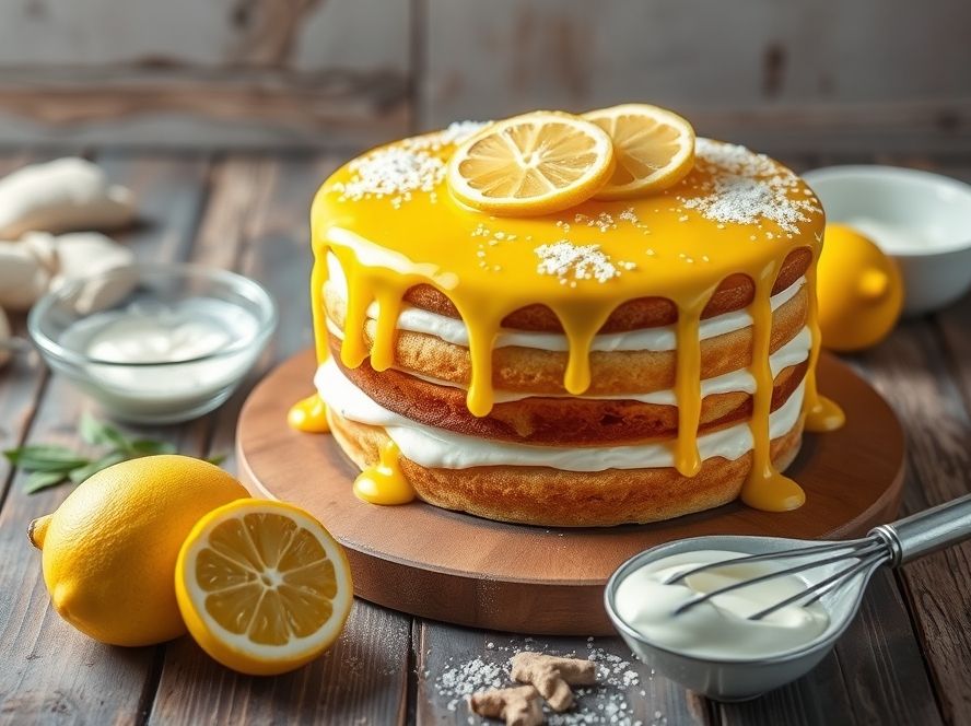 Bolo de Limão com Recheio de Creme de Baunilha