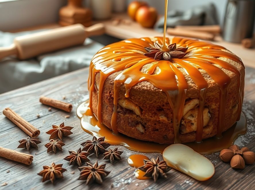 Bolo de Maçã com Especiarias e Calda de Caramelo