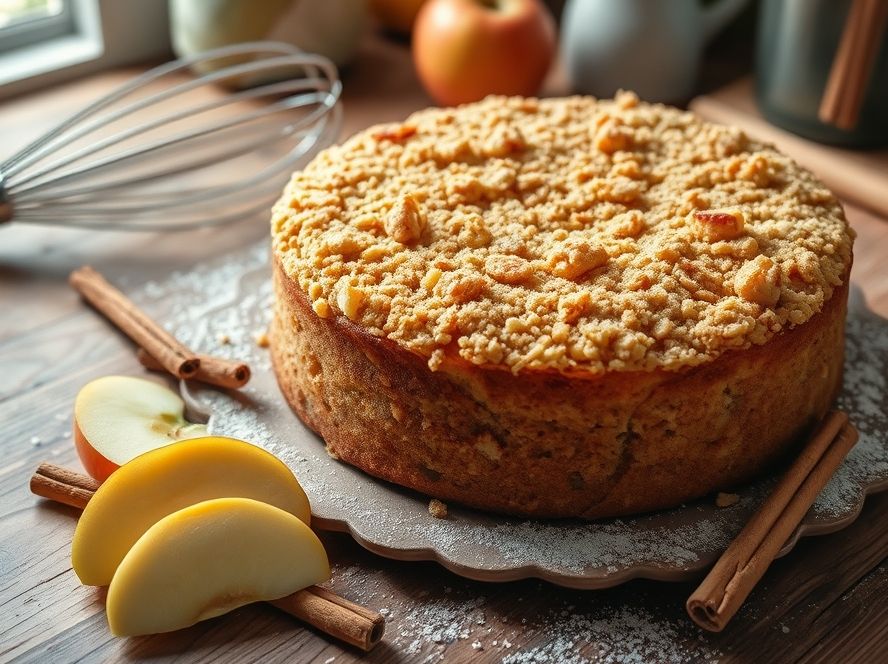 Bolo de maçã com especiarias e cobertura crocante