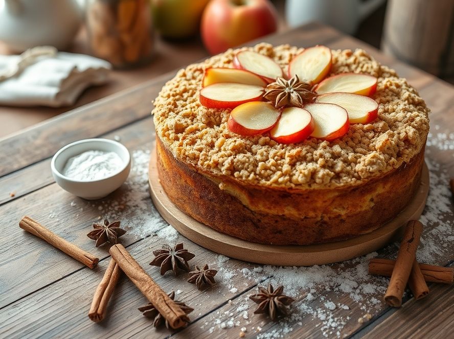 Bolo de maçã com especiarias e crumble crocante