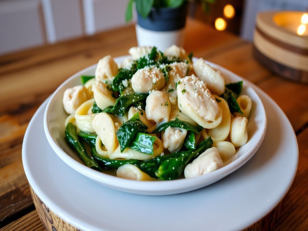 Macarrão ao Molho Branco Low Carb com Frango e Espinafre