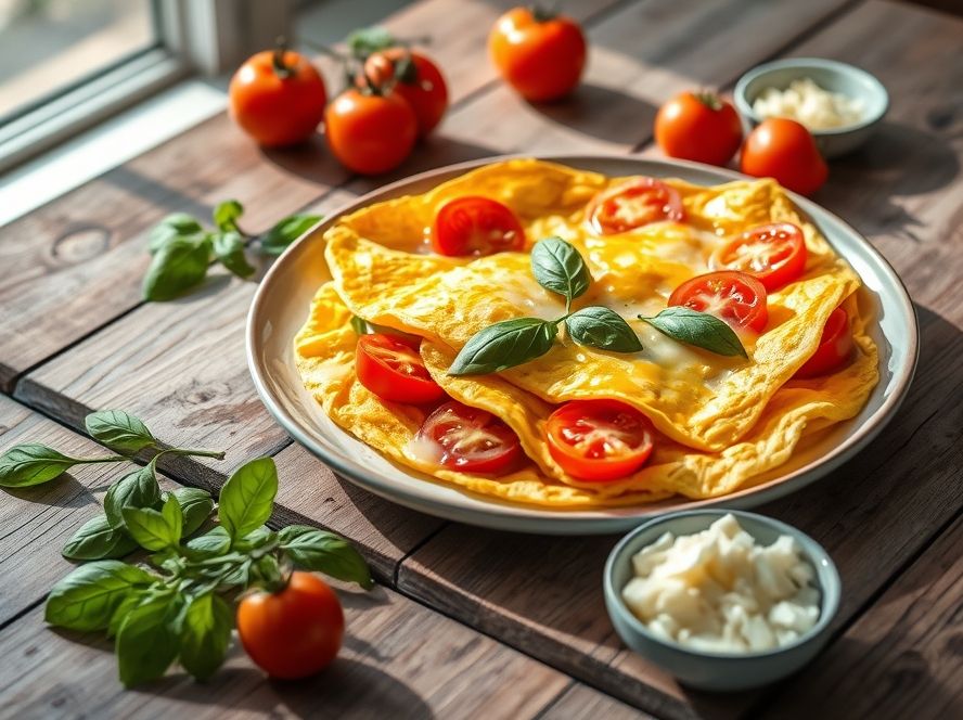 Omelete de Queijo com Tomate e Manjericão Low Carb