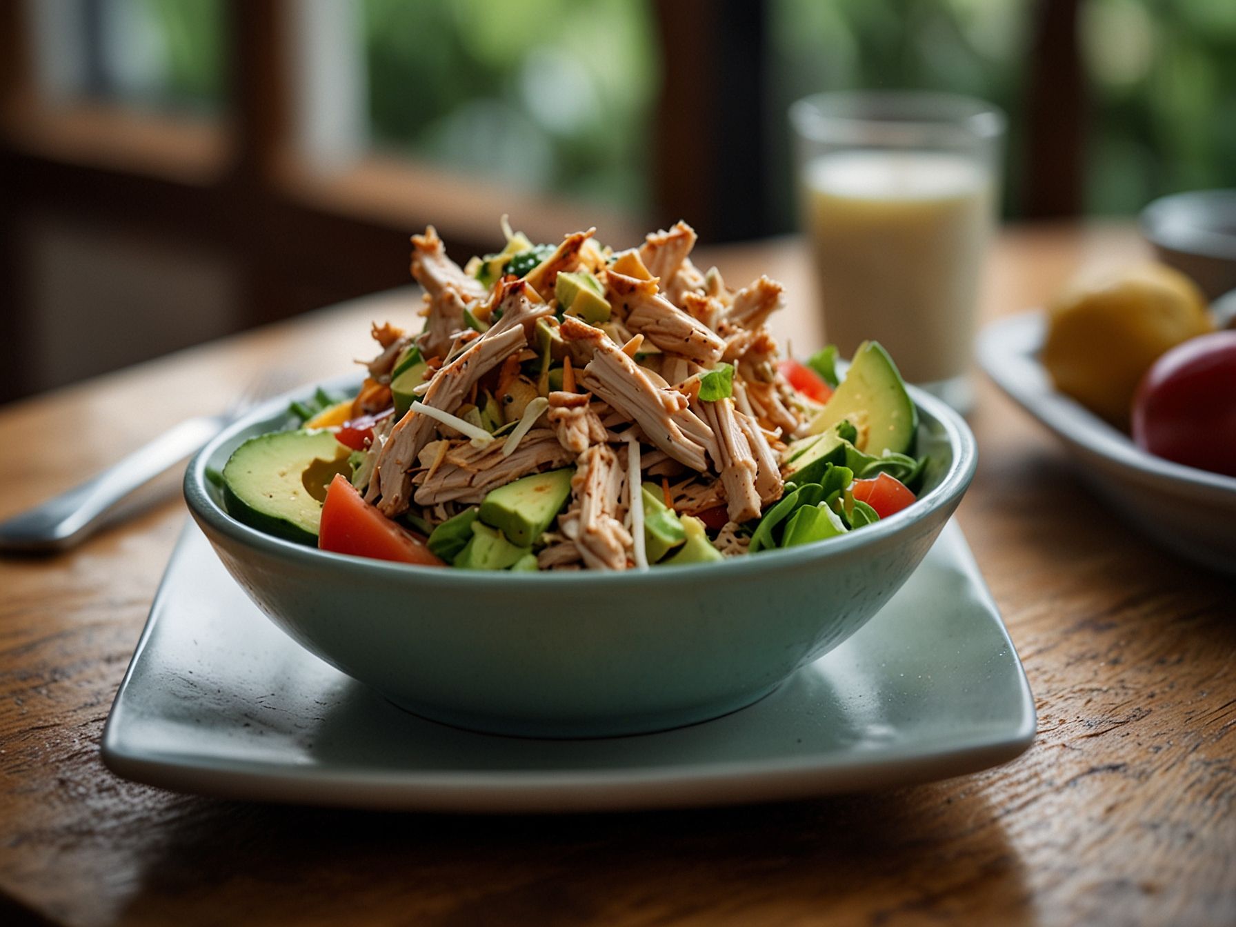 Receitas Low Carb com Frango: Salada de Frango Desfiado com Abacate e Castanhas