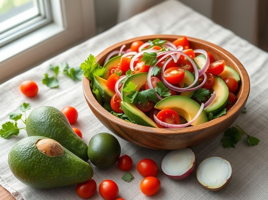 Salada de Abacate Tropical com Tomate, Cebola e Coentro Low Carb