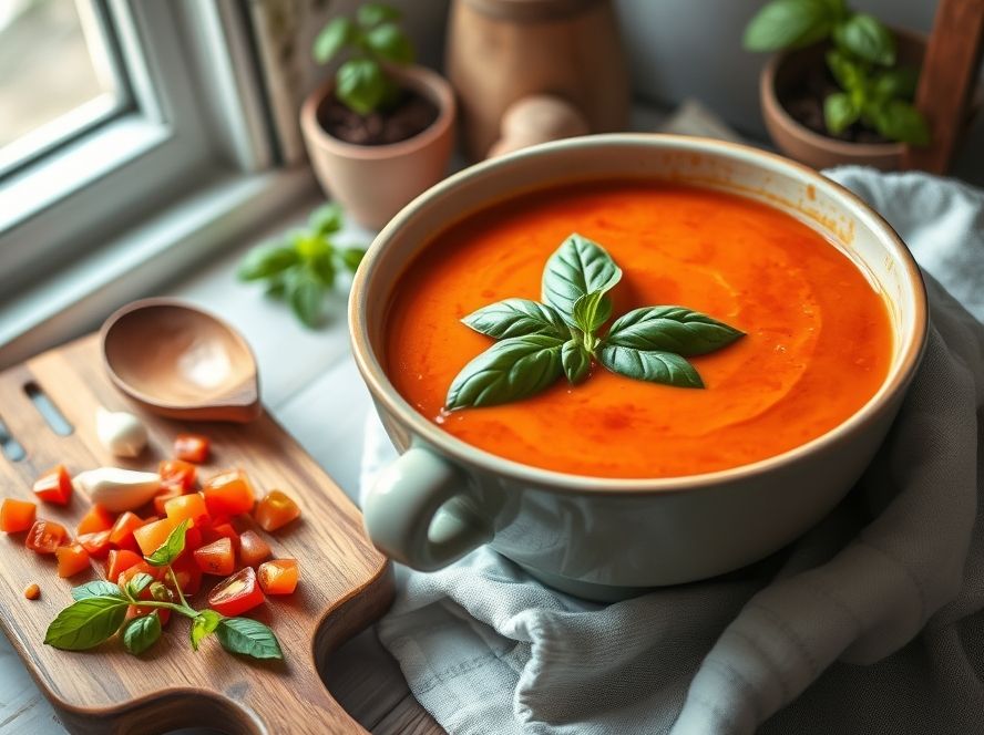 Sopa de Tomate Cremosa com Manjericão Low Carb