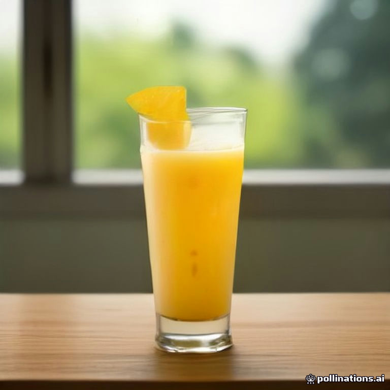 Copo de suco de maracujá cremoso com leite condensado, amarelo vibrante, coberto por gelo e uma rodela de maracujá ao lado