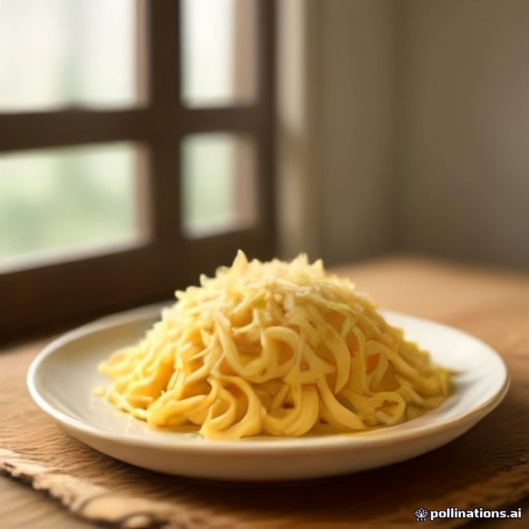 Talharim al dente coberto com manteiga de ervas e alho, salpicado com queijo parmesão ralado, servido em prato branco
