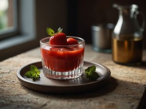 Verrine de Morango com Suco de Morango e Hortelã Aromática