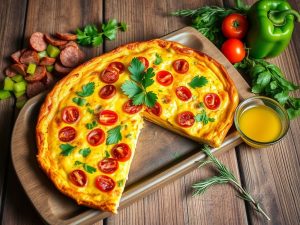Frittata de Chouriço, Pimentão Verde e Tomate