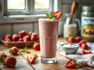 Batido Cremoso de Proteína de Morango Low Carb