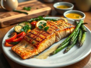 Salmão Grelhado com Legumes Low Carb à Brasileira