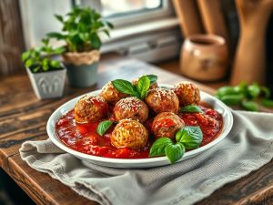 Almôndegas low carb com molho de tomate veganas
