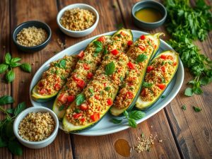 Abobrinha Recheada Low Carb com Quinoa e Ervas