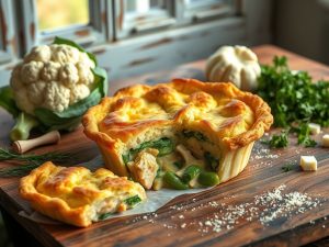 Torta de Frango Low Carb com Crosta de Couve-Flor