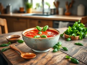 Sopa de Tomate Low Carb com Manjericão Fresco