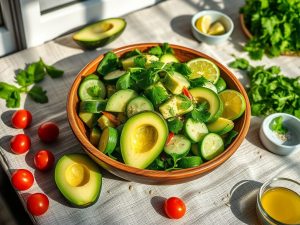 Salada de Pepino com Abacate Low Carb Tropical