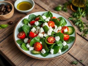 Salada de Espinafre com Queijo Feta Low Carb