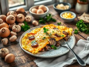 Omelete de Cogumelos e Queijo Low Carb com Toque Brasileiro