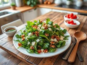 Salada de Rúcula com Nozes e Queijo Low Carb