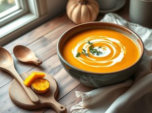 Sopa de Abóbora com Gengibre e Creme Low Carb