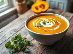 Sopa de Abóbora com Curry e Creme Low Carb