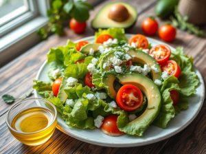 Salada de Alface com Abacate, Tomate e Queijo Low Carb
