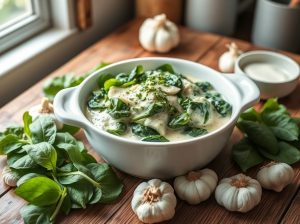 Creme de Espinafre com Alho e Creme Low Carb