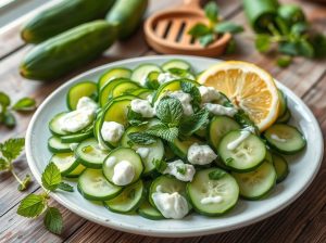 Salada Refrescante de Pepino com Iogurte, Hortelã e Limão Low Carb