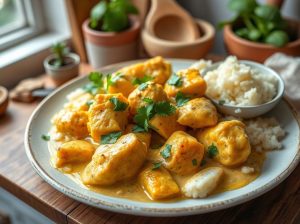Frango ao curry com leite de coco e especiarias low carb