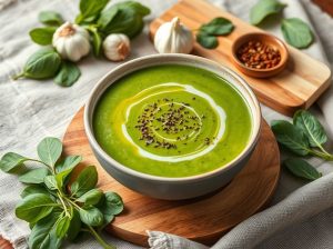 Sopa de Espinafre com Creme, Alho e Especiarias Low Carb