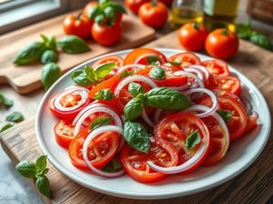 Salada de Tomate com Cebola, Manjericão e Azeite Low Carb