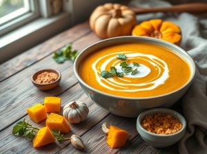 Sopa de Abóbora com Curry, Creme e Especiarias Low Carb