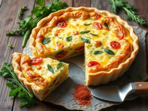 Quiche de Legumes com Queijo, Ervas, Creme e Especiarias Low Carb