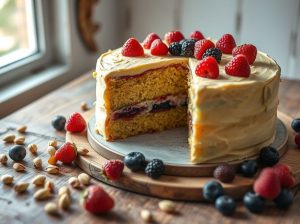Bolo de Pistache com Recheio de Frutas Vermelhas