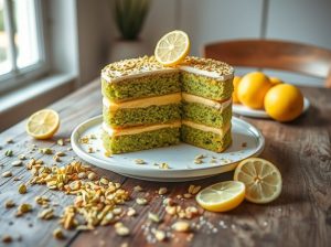 Bolo de Pistache com Recheio de Creme de Limão