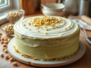 Bolo de pistache com creme de chocolate branco