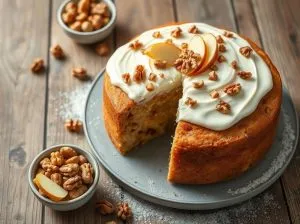 Bolo de maçã com nozes e cobertura de cream cheese