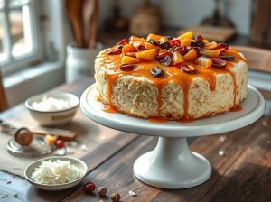 Bolo de Coco Delícia com Doce de Leite e Frutas Secas
