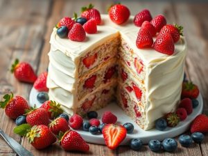 Bolo de Chocolate Branco com Recheio de Frutas Vermelhas