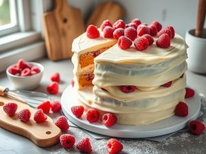 Bolo de Chocolate Branco com Framboesas Frescas