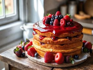 Bolo de Amêndoas com Recheio de Frutas Vermelhas Delícia